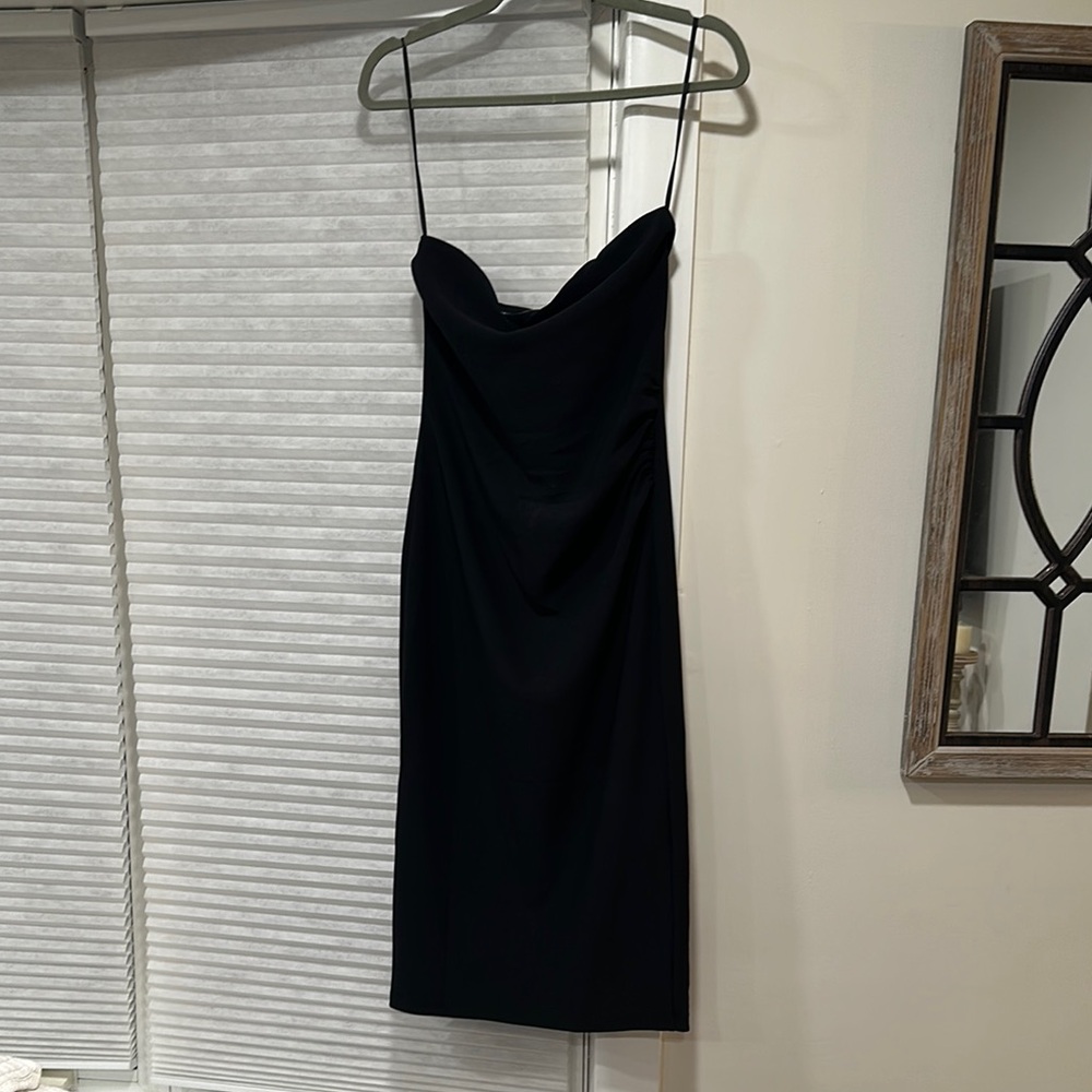 Black Sweetheart Spaghetti Strap Knee-Length Dress